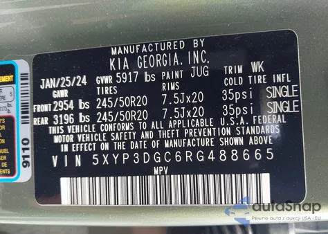 2024 Kia Telluride Ex X-Line z USA, uszkodzony, nr VIN 5XYP3DGC6RG488665